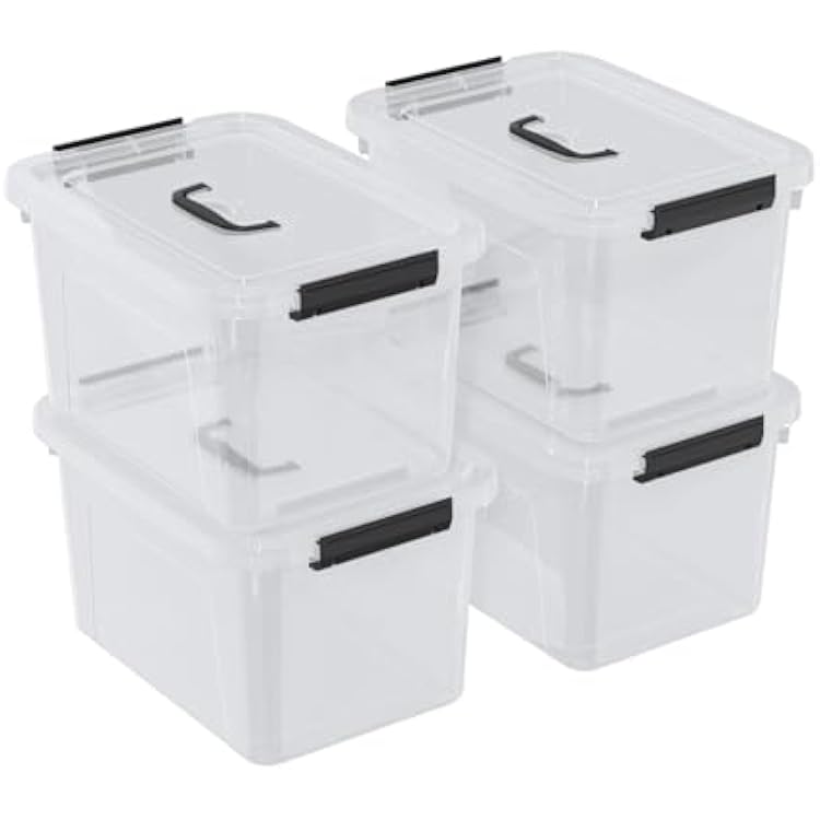 4 Pack 10.5 Quart Latching Storage Bin with Handle, Clear Latch Box