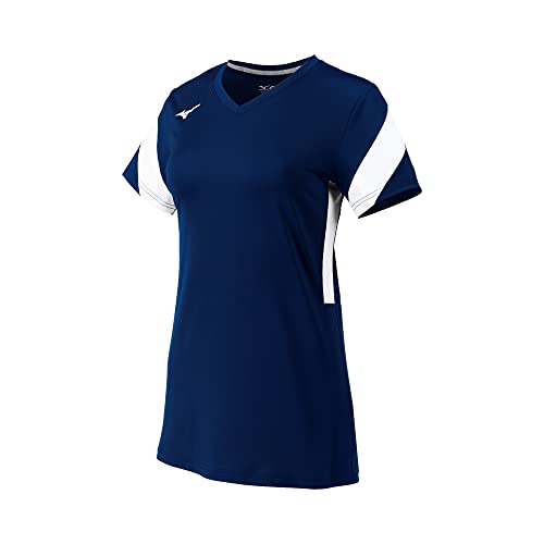 Mizuno Girls Balboa 6 Short Sleeve Volleyball Jersey, Navy-White, Medium