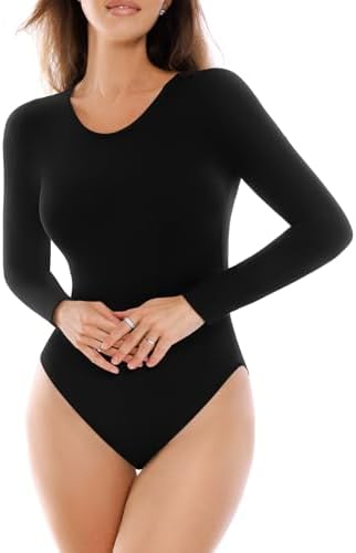 SINOPHANT Long Sleeve Bodysuits for Women Crew Round Neck Basic Stretchy Slim Fit Body Suit Tops