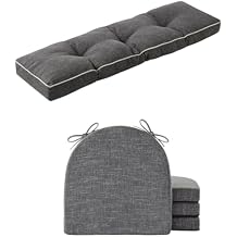 Bench Cushions for Indoor/Outdoor Furniture (42 x16 x 4 inch) & Chair Cushions for Dining Chairs Set of 4 (16 x16 x 2 inch), Dark Grey