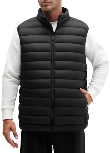 WHN Men's Lightweight Puffer Vest Outerwear Packable Waterproof Warm Quilted Sleeveless Jacket with Pockets Hiking Casual