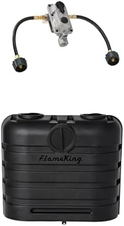 Flame King RV Propane Bundle - 2-Stage Auto Changeover Regulator with Two 12" Pigtails and Dual 30LB Tank Cover for RVs, Trailers, Campers