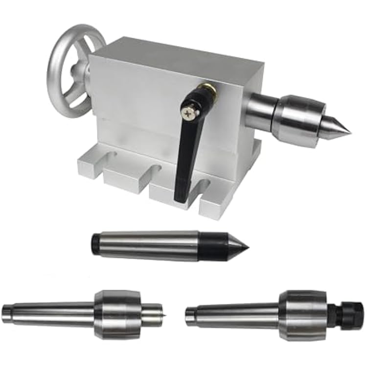XUNKUNER Lathe Center Tailstock MT2 Morse Taper 2 Live Center Movable with 4pcs Replaceable Heads For CNC 4h Axis Router Machine,65mm 4 Axis Mohs MT2 CNC Tailstock Telescopic Stroke 50MM