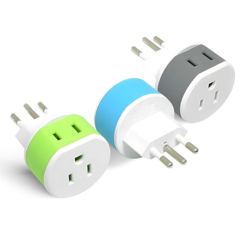 OREI Brazil Travel Plug Adapter with 2 USA Inputs - Travel 3 Pack - Type N US-11C Safe Grounded Use with Cell Phones, Laptop, Camera Chargers, CPAP, and More