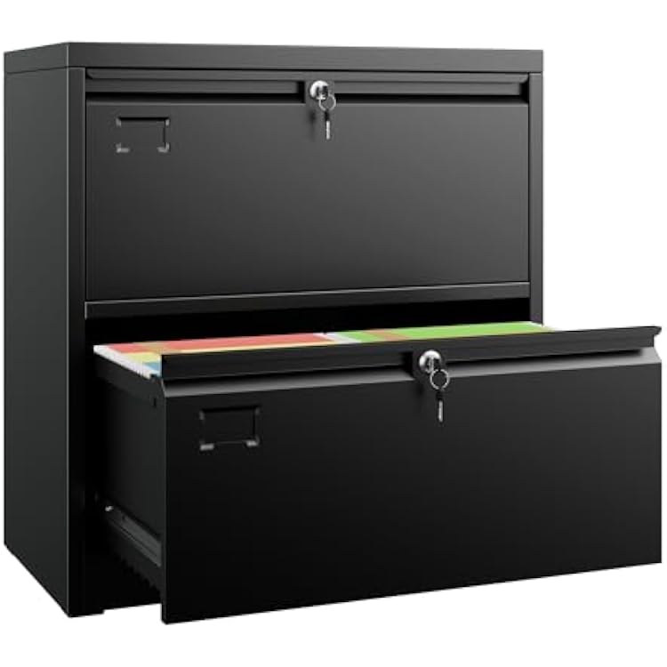 SUXXAN Metal 2 Drawer Lateral File Cabinet with Lock - Wide Filing Cabinet for LetterLegalF4A4 Hanging Files - Includes Business Card Holder, Home Office School Storage,Black