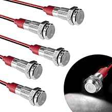5PCS 6MM 1/4" LED Indicator Light, AC/DC 12-24V Waterproof IP66 Metal Signal Lamp, Metal Indicator with 145mm Wire, Automotive LED Indicator Light Replacement for Cars Trucks Boats (White)
