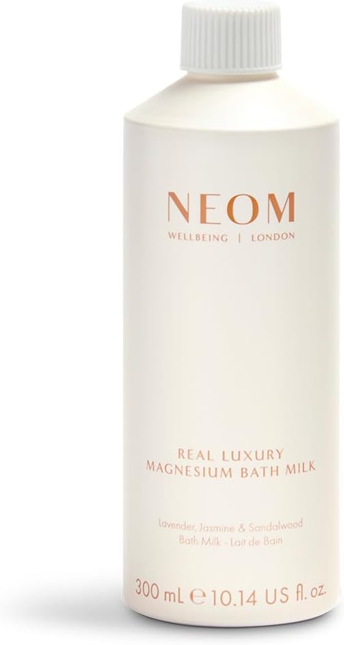 Neom De-Stress Real Luxury Magnesium Bath Milk, 10.14 Oz I 100% Natural Lavender, Jasmine and Sandalwood I Relieve Sore, Tired Muscles I Milky Texture I Relaxing