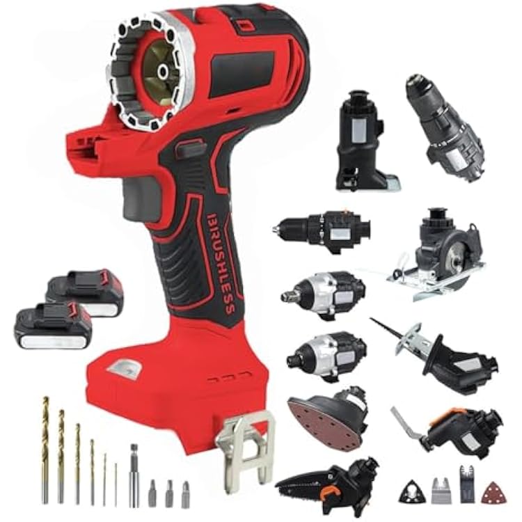 Cordless Hand Drill Woodworking Power Tool Combo Kit, 10 in 1 Brushless Power Tool Set, Recip Saw Jig Saw Circular Saw Chainsaw Oscillating Tool, Screwdriver Wrench Impact Drill SanderRed