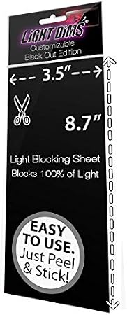 LightDims Customizable Black Out Edition - Light Dimming Sheet for Alarm Clocks, Electronics and Appliances and More. Blocks 100% of Light, 8.7x3.5 Medium Size Sheet in Retail Packaging