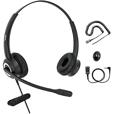 Phone Headset Compatible with Grandstream Yealink Snom Phones Microphone Noise Cancelling Headphones HD Voice RJ9 & 3.5mm CTIA Adapter Binaural
