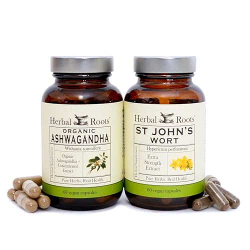 Herbal Roots Mood Duo, Organic St. Johns Wort and Ashwagandha Supplement, Natural Mood Support, Non-GMO