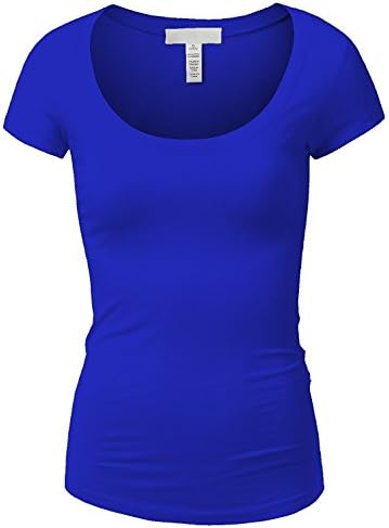 Active Basic Womens Plain Basic Deep Scoop Neck with Cap Short Sleeves,Royal,Large