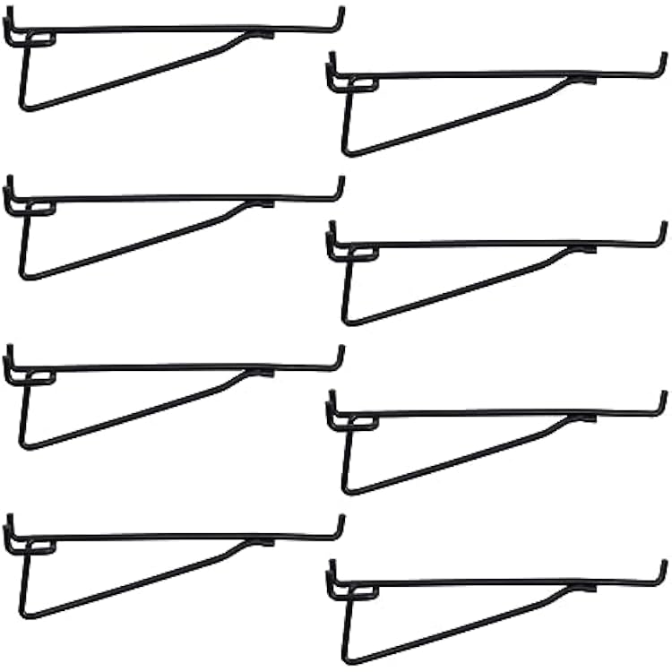 8 PCS Pegboard Shelf Hooks, 6 Inch Metal Utility Hook, Pegboard Shelf Brackets Hooks, 14 inch PegBoard Organizer Accessories, Storage Rack for Garage Workbench Art Craft Room Office Retail Shop