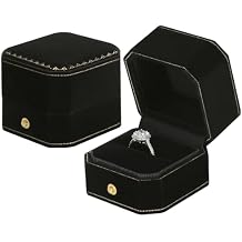 KUKUVR Luxury Velvet Wedding Ring Box, Octagonal Jewelry Gift Box for Proposal Engagement Wedding Festival, Ring Storage Case for Women (Black)