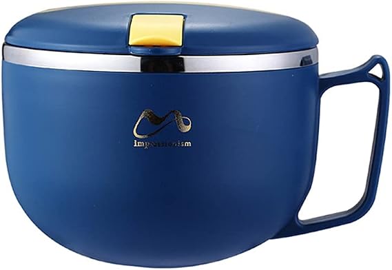 Instant Noodle Bowl Stainless Steel Bento Box Portable Leak-Proof Instant Pasta Bowl Rice Bowl for Food with Lid and Lid Soup Bowls (Blue Small)