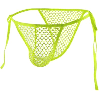 Mens Fishnet Triangle Panty，Side Lace Up Low Waisted Thong Panties，Breathable T-Back Briefs Exotic Underpants