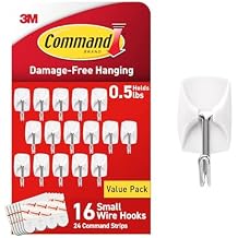 Command Small Wire Toggle Hooks, 16 Hooks and 24 Strips, Damage-Free Hanging Wall Hook with Adhesive, No Tools Required, Great for Home, Kitchen, and Office Organization, Holds up to 0.5 lb