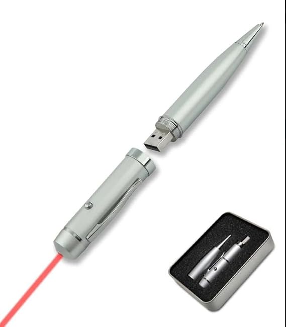 Lunatic KL-1 Presentation Pen 16 GB USB Memory Feature Metal Boxed Red Laser, Led Illuminated Pointer Pen Pointer Presentation Pen Metal Ballpoint Pen