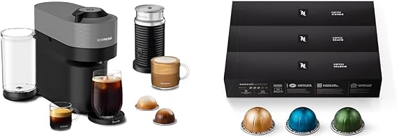 Nespresso Vertuo Pop+ Deluxe Coffee and Espresso Maker by Breville with Milk Frother, Dark Grey Capsules, Vertuo Line