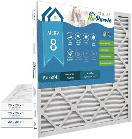 20x20x1 Air Filters | AirPurete AP-3M20201 HVAC AC Furnace Air Filters | Actual Size: 19.50 x 19.50 x 0.75 | MERV 8, MPR 600 Pack of 4