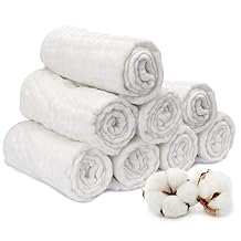 Muslin Burp Cloth for Baby Boys and Girls (8 Pack) | Cotton Newborn Essential Must Have Item | White Unisex Design | Super Soft and Absorbent Burping and Spit Up Cloths | Multi Use Baby Shower Item
