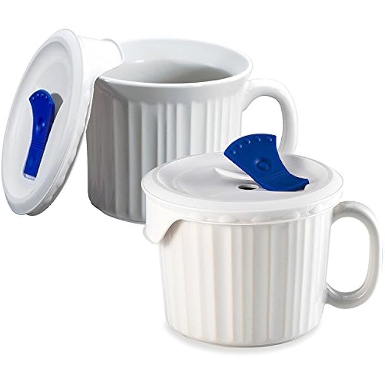 CorningWare 20oz French White Meal Mug with Plastic Vented Lid 2-Pack
