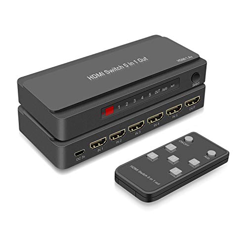 5Port HDMI Switcher 4K@30Hz5In 1Out HDMI Selector with IR Remote Supports Full HD 4K1080P3D & HDCP1.4 for Switch,Xbox,PS4PS5,Fire Stick,Roku,Apple TV etc.