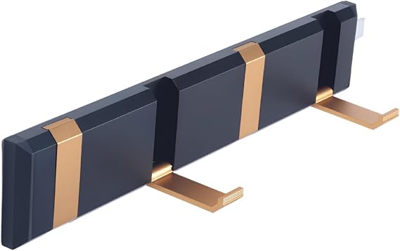 Wall-Mounted Folding Hook for Clothes, Hats, Coats, Bags with 4 Foldable Hooks - Golden Black | Heavy Duty, Self Adhesive, Space-Saving Design for Entryway, Bathroom, Bedroom and Kitchen