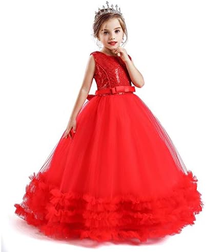 TTYAOVO Girls Sequin Prom Gowns Wedding Birthday Party Long Dresses Size120 6-7 Years Red
