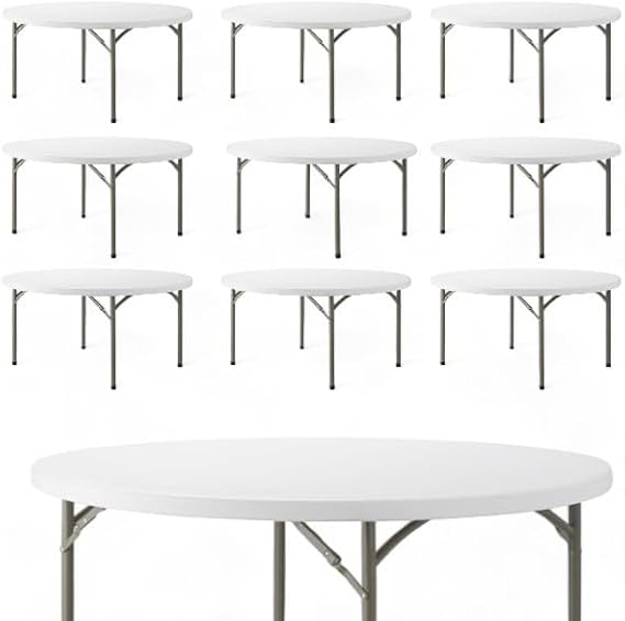 Set of 10 Pack! 72-Inch Round Granite White Plastic Folding Table,Event Table,Heavy-Duty Table,Event Supplies, Event Equipment, Event Essentials, Party Essentials,Picnic,Banquet