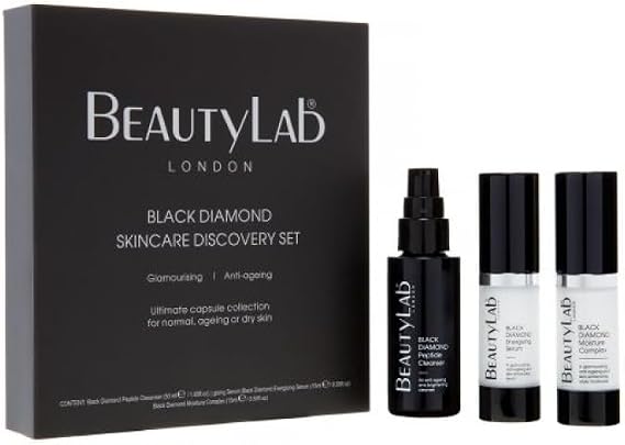 BeautyLab Black Diamond Skincare Discovery Gift Set | Contains Peptide Cleanser 50ml, Energizing Serum 15ml & Moisture Complex 15ml | Brightening & Hydrating Routine for All Skin Types