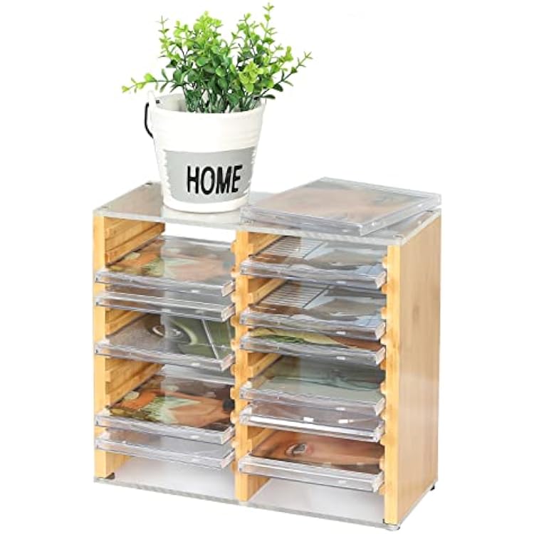 CD Storage Rack - Holds 20 Standard CD Jewel Cases, Stackable CD Holder Shelf - Made of Premium Natural Bamboo and Transparent Acrylic Sheet, Assemble Required