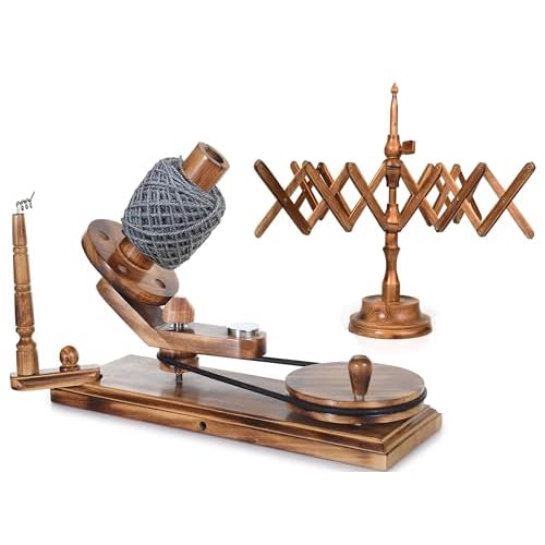 Handmade Wooden Yarn Ball Winder & Umbrella Swift Table-Top Yarn Swift for Knitting & Crocheting, Wool Skein Holder, Center-Pull Ball Maker Antique WinderSwift Set