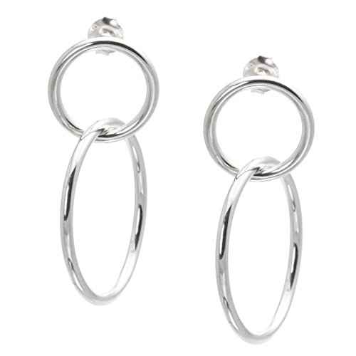 Silverly Sterling Silver Interlocking Circle Dangle Earrings - Elegant 925 Silver Double Hoop Earrings for Women - Classic Modern Geometric Jewelry - Mothers Day Gift - Linked Open Circle Design