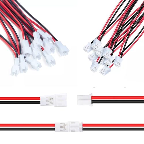 JST PH 2.0mm 2 Pin Connector,20 PCS Male Plug and 20 PCS Female Socket, Micro Wire Connectors with 150mm Extension Cable AWG 26