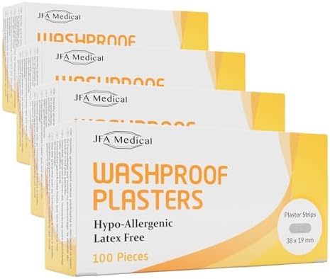 JFA Medical Washproof Small Strip Plasters 19 x 38mm - Multipack: 4 Packs of 100