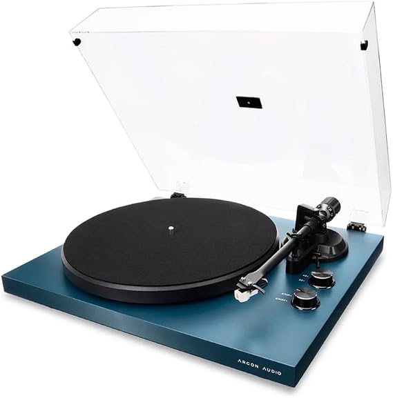 Argon Audio TT MK2 Turntable, Built-in Phono Pre-amp, Audio Technica Cartridge, Aluminium Tonearm, 33/45 RPM, Atlantic Blue