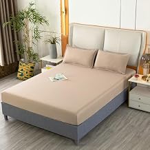 Fitted Sheets King, Polyester Solid Color Bedding Fitted Sheets Breathable, Light Camel, C-King (79 x 71)