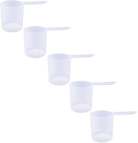 Plastic Measuring Scoop, (148 cc | .625 Cup | 5 oz. | 148 mL) Long Handle Spoons for Powders, Granules, Coffee, Pet Food, Baking Supplies, Protein and Other Dry Goods, BPA Free (Set of 5)