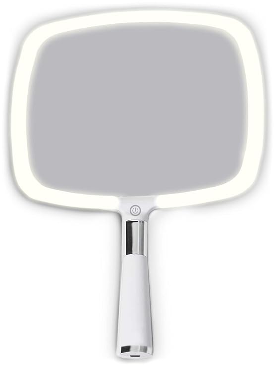 MIRRORVANA Lighted Handheld Mirror with Detachable Stand, 9" x 13" (White)