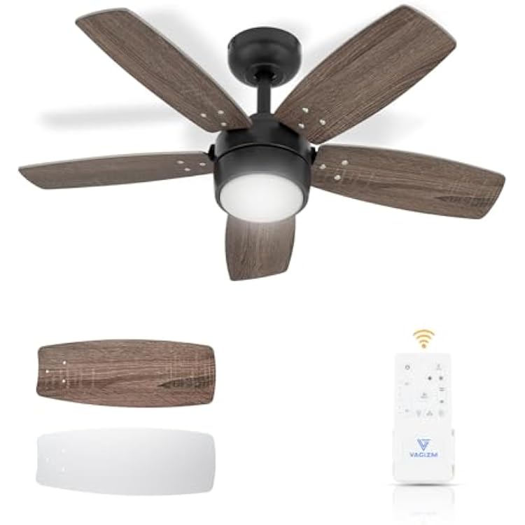 Ceiling Fan 36 for Small Room: Modern Ceiling Fans with Light Remote Control - Reversible Quiet DC Motor Dimmable with 6 Speeds for Small Office Kids BedroomBronzeWalnut