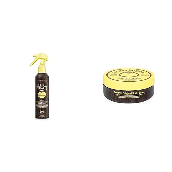 Sun Bum Sea Spray|Texturizing and Volumizing Sea Salt Spray | UV Protection With a Matte Finish | Medium Hold | For All Hair Types | 6 FL OZ Bottle, Clear & Sonny's Original Surf Paste
