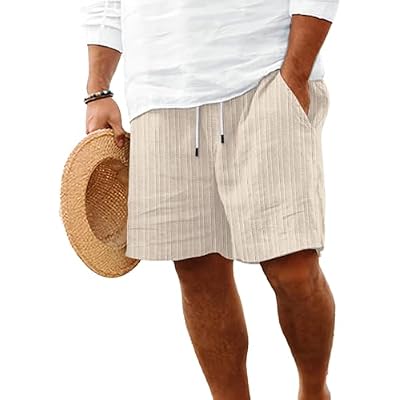 Mens Linen Shorts Casual Drawstring Elastic Waist Summer Beach Vacation Shorts with Pocket