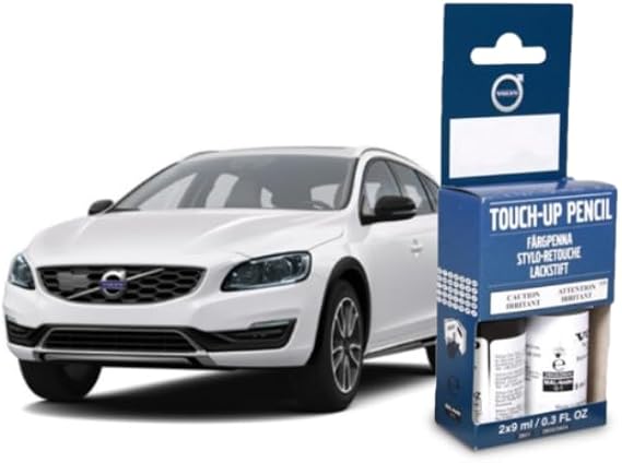 Volvo Touch Up Paint Pen, Includes Base Coat and Clear Coat, 2 x 9 ml (0.3 fl oz), OEM Factory Original (614 Ice White)