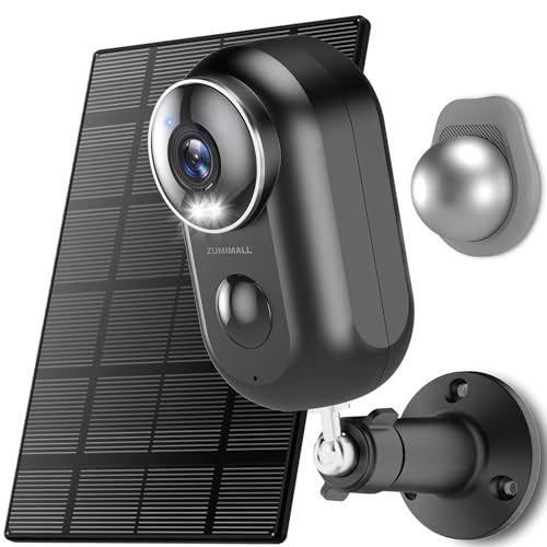 ZUMIMALL Solar Security Cameras Wireless Outdoor, 2K Outdoor Camera Wireless Solar Powered, 2.4G WiFi Battery Camera, 3MP Color Night Vision, Magnetic Mount,Siren,PIRAI Analyse, IP66, Cloud, Alexa