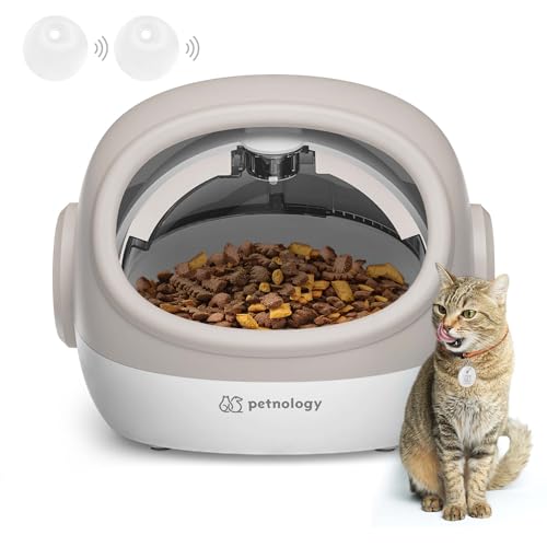 RFID Cat Feeder with Collar Sensor, Timed Auto Pet Feeder for Multi-Cat Households, 4 Feeding Modes, Suitable for Both Wet and Dry Food Beige for 2 Collar