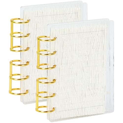 Koqye A7 Acrylic 6-Ring Planner Binder, 2 Pack Sea Shell Loose Leaf Notebook with 90 Sheets, Portable Pocket-Sized Personal Organizer, Lay Flat Design, Gold Metal Rings, Gift for Women