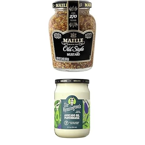 Maille Old Style Mustard 7.3oz & Sir Kensington's Avocado Oil Mayo 12oz- Gourmet Condiments Bundle