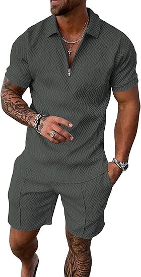 Men Track Suits 2 Piece Set Summer Casual Outfits Fashion Polo Shirts Short Sleeve and Shorts Set Vacation Clothes
