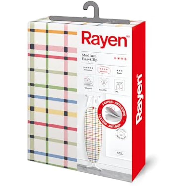 Rayen | Universal XXL Ironing Board Cover | 3 Layers: Foam, Flannelette and 100% Cotton Fabric Medium Range | 150 x 55 cm | Coloured Stripes